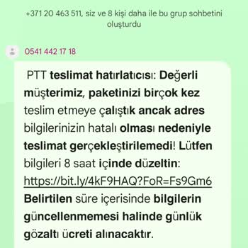 Kişisel Verilerimin İzinsiz Kullanımı Ve Tehdit İçeren Sahte PTT Mesajı Hakkında Şikayet