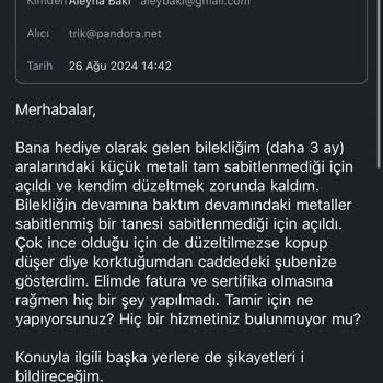 Pandora Ürünlerinde Kalite Sorunları Ve Yetersiz Müşteri Hizmetleriyle Yaşadığım Mağduriyet