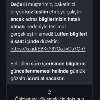PTT Adres Hatalı Uyarısı Ve Yanıltıcı Mesaj