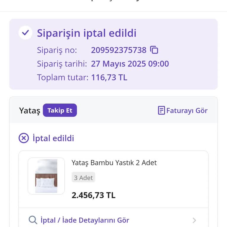 Büyük İndirimli Aldığım Yastık Siparişim Gerekçesiz İptal Edildi