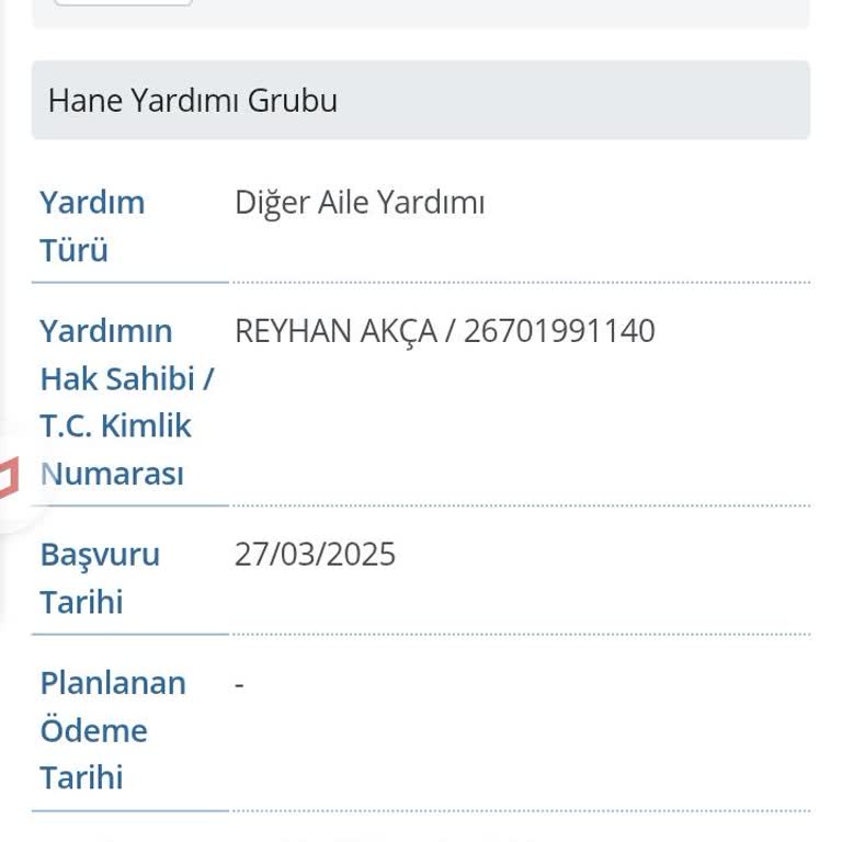 Aile Yardımı Başvurusunun Reddi Hakkında Bilgi Talebi