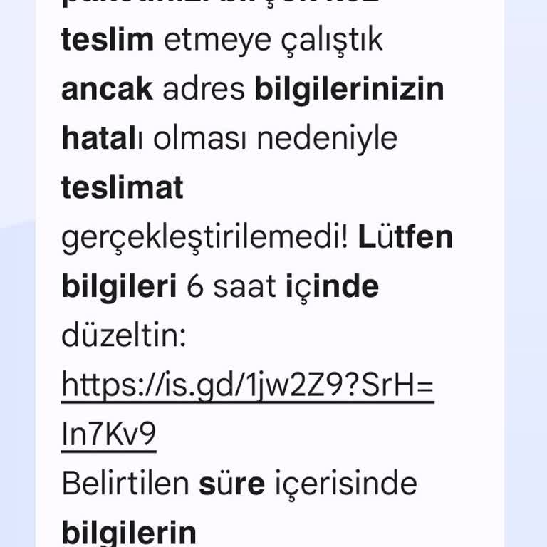 PTT Adına Gelen Şüpheli Mesaj Hakkında Bilgi Talebi