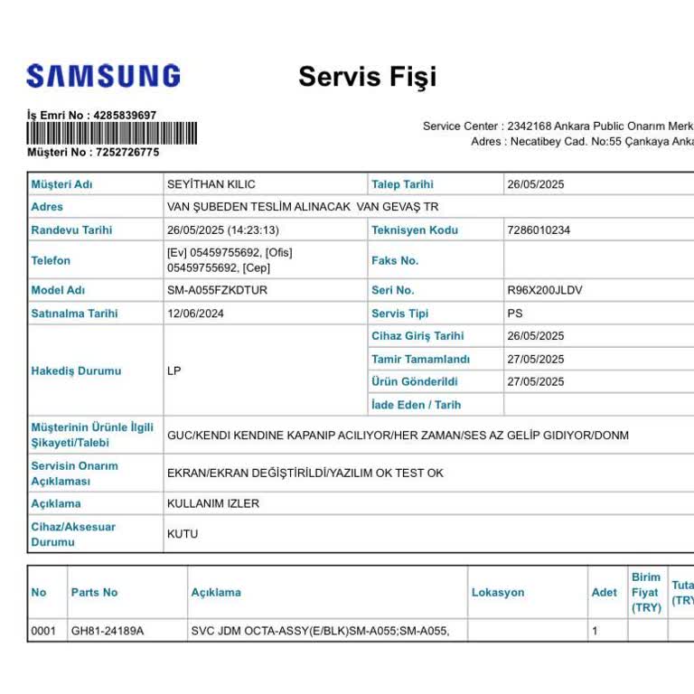 Yeni Alınan Samsung Cihazda Kısa Sürede Ekran Arızası Ve Yetersiz Garanti Çözümü
