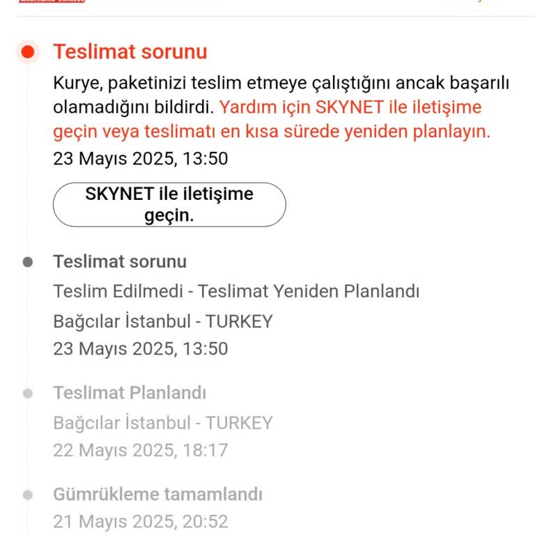 Skynet Kargo Ve Temu Üzerinden Kargomun Teslim Edilmemesi Ve İletişim Sorunu