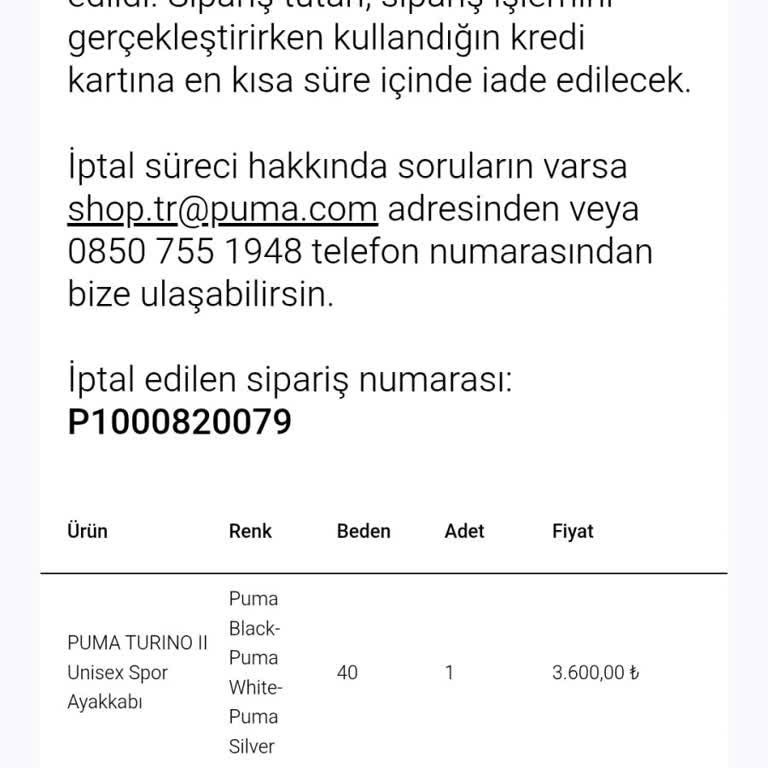 Puma Sipariş İptali Sonrası İade Sürecinde İlgisizlik Ve Sorunlu Referans Numarası
