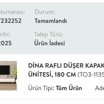 Vivense TV Ünitesi Siparişimde Hasar Eksik Yanlış Ürün Ve 5 Aydır Yapılmayan Ücret İadesi