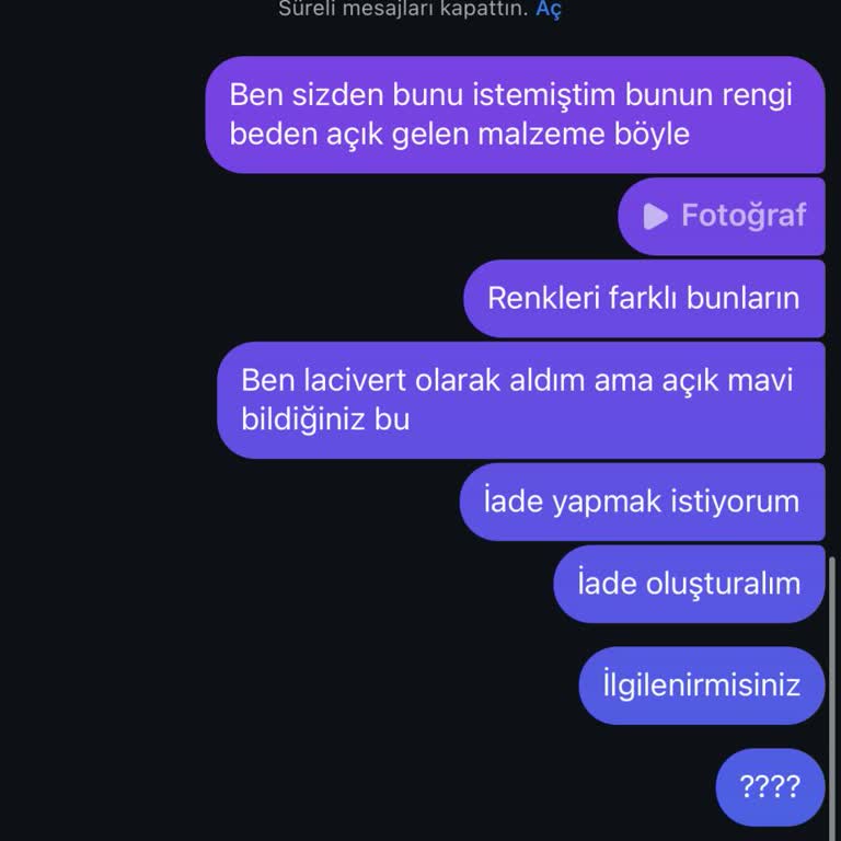 Ürün Fotoğrafla Uyuşmuyor Ve İade Talebine Dönüş Yapılmıyor