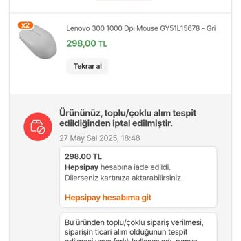 Siparişim Toplu Alım Gerekçesiyle Haksız Yere İptal Edildi