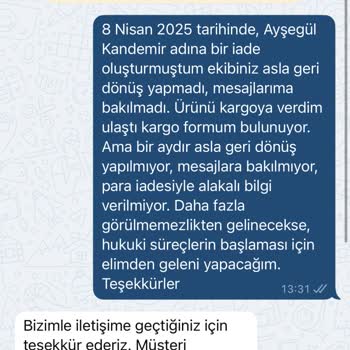 İade Edilen Ürünün Ücret İadesi Yapılmadı Muhatap Bulunamıyor