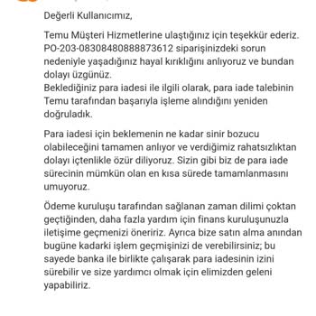 Temu'dan Yapılan Sipariş İptalinde Para İadesi Sorunu