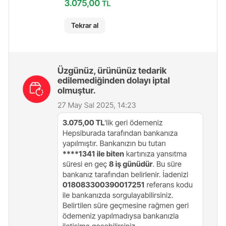 Hepsiburada Stokta Olmayan Ürün İçin Param Bekletildi