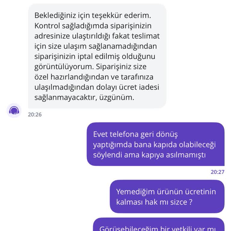 Getir Siparişim İptal Edildi Ürün Gelmedi Para İadesi Yapılmadı Muhatap Bulamıyorum