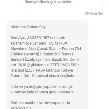 Arızalı Çocuk Saati İçin Fatura Engeli Nedeniyle Değişim Yapılmadı