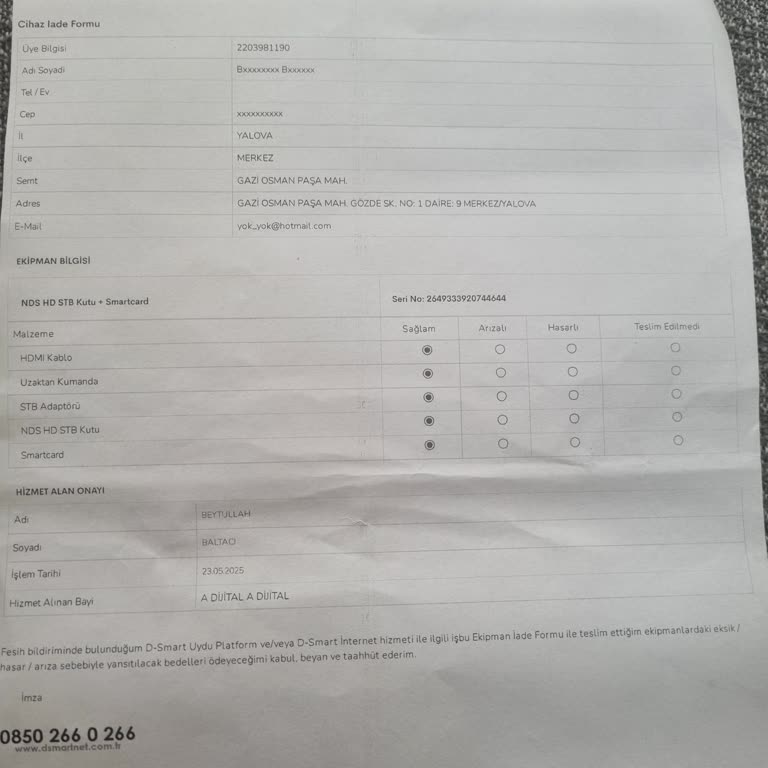 D-Smart Abonelik İadesinde Haksız Ücret Talebi Ve Fatura Sorunu