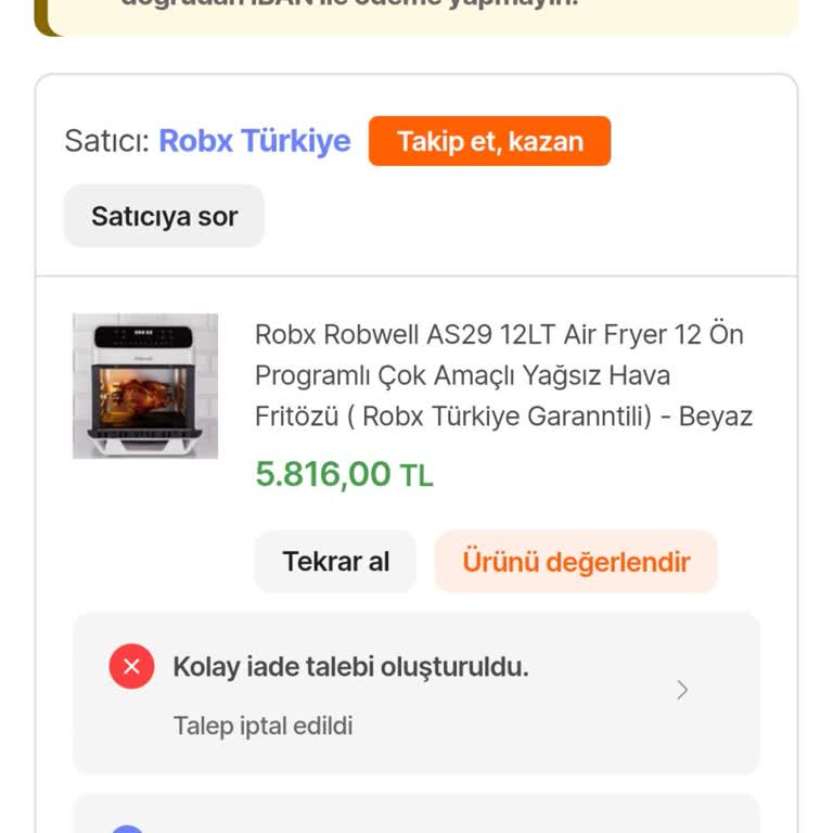 Aldığım Air Fryer Beklentileri Karşılamadı, Destek Süreci Hayal Kırıklığı Yarattı