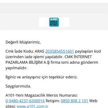 A101'den Alınan Ürünün İadesi Ve Para İadesi Sorunu