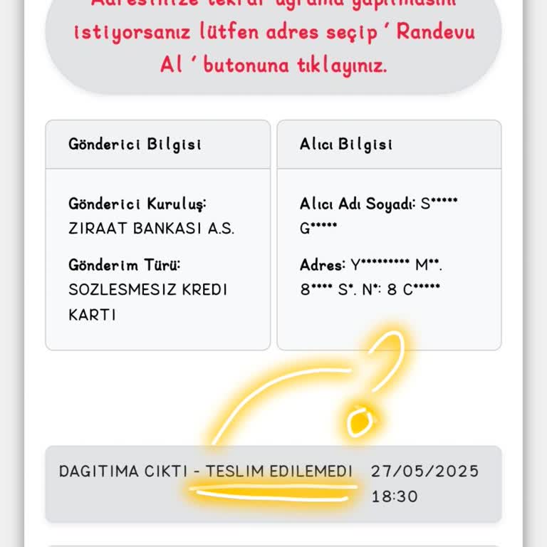 Kredi Kartım Adresime Teslim Edilmedi, Bilgilendirme Yapılmadı