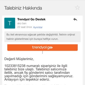 Trendyol GO Yemek Siparişimde Kasa Fişi Verilmedi Mağduriyetim Acil Giderilsin