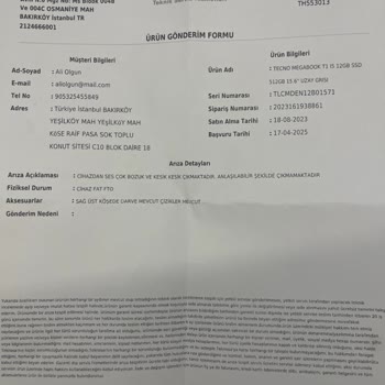 Teknosa Marmara Forum Şubesi'nden Laptop Tamiri Sonrası Bilgilendirme Ve İletişim Sorunu