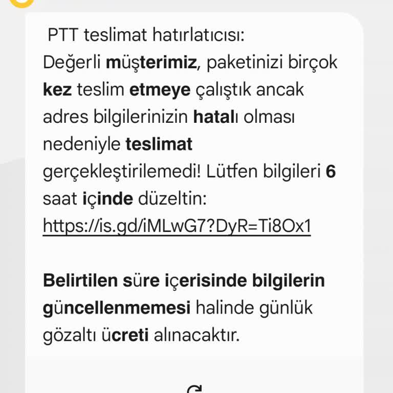 PTT Adına Gelen Sahte Mesajla Kişisel Verilerimin Kullanılması