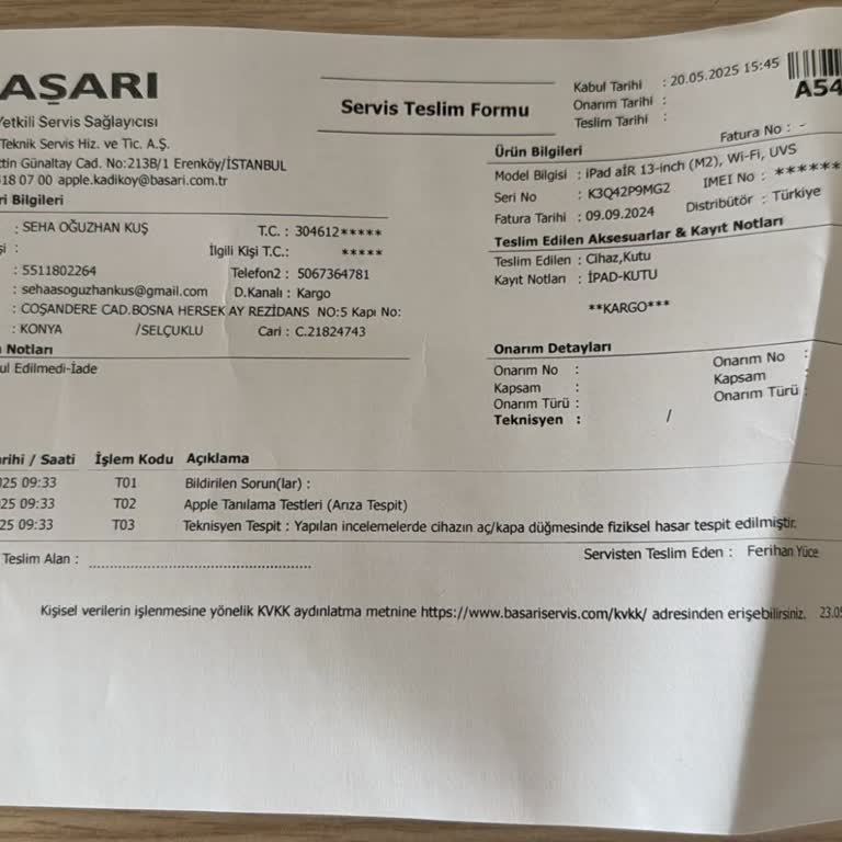 İpad Air Açma Kapama Tuşu Arızası İçin Yüksek Yenileme Ücreti Mağduriyeti