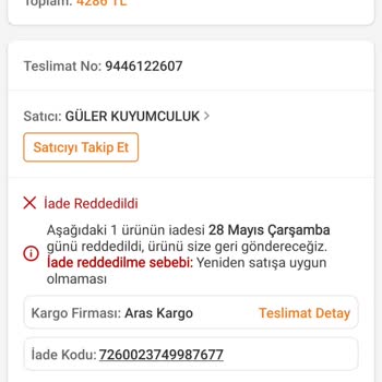 Yanlış Uzunlukta Gönderilen Bileklik İadesi Reddedildi