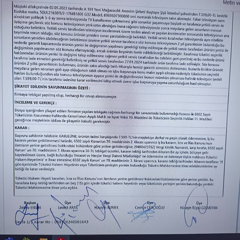 Aldığım Televizyonun Arızası Ve İade Sürecinde Yaşanan Sorunlar