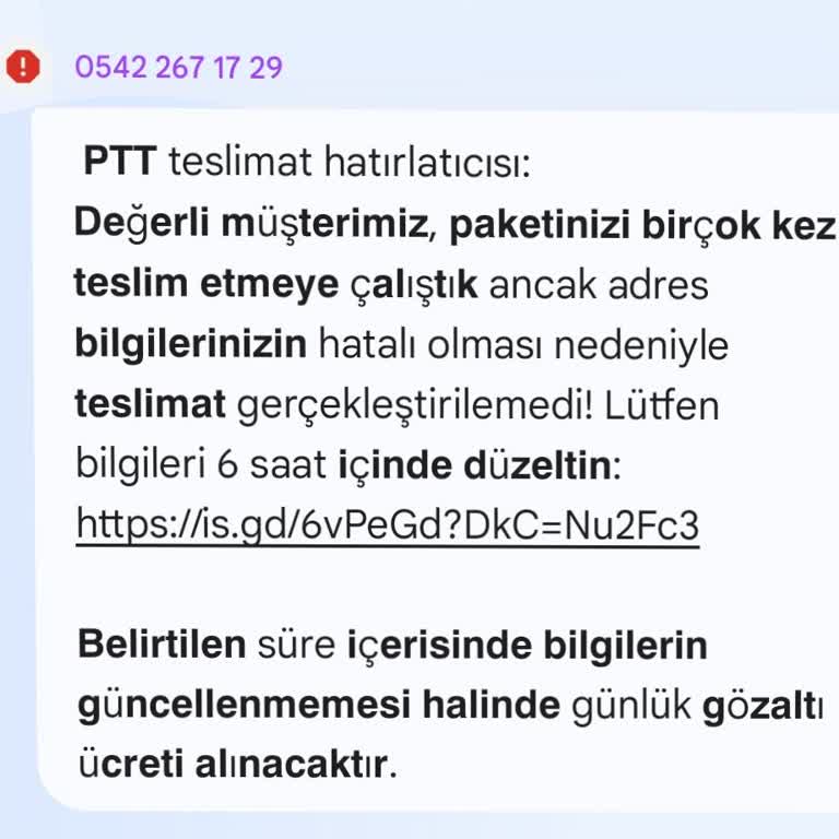 PTT Adı Kullanılarak Şüpheli Teslimat Mesajı Ve Sahte Bağlantı Denemesi