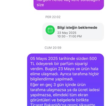 Sipariş Verilen Parfümün Kargosunun Ulaşmaması Ve İletişimsizlik