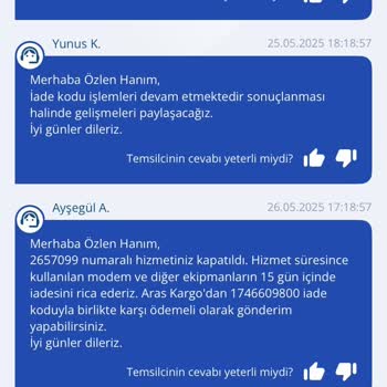 Yanlış İade Kodu Nedeniyle Modem Tesliminde Yaşanan Mağduriyet Ve Gereksiz Yolculuklar