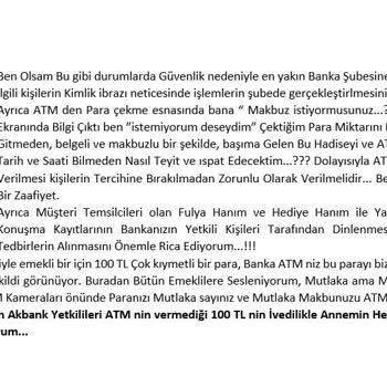 ATM'den Eksik Para Ve Yetersiz Müşteri Hizmeti Şikayeti