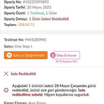 Açılmış Ve Kullanılmamış Ürünlerin İadesi Reddedildi, Para İadesi Yapılmıyor