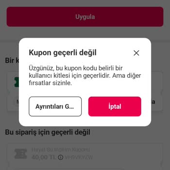 Yemeksepeti İndirim Kuponu Hatası: Kullanılamıyor