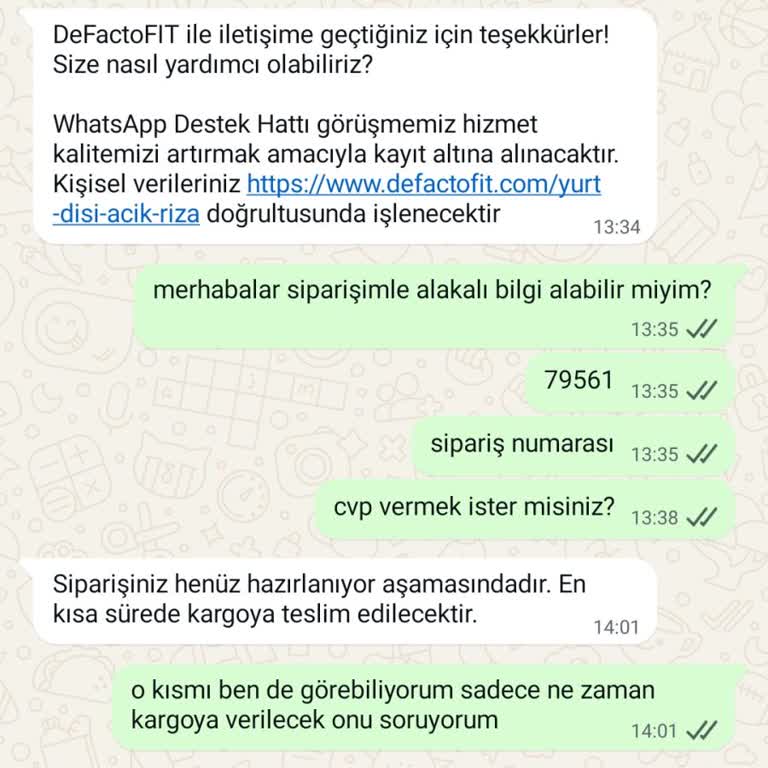 Defactofit Siparişim Beklenenden Geç Kargoya Veriliyor