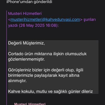 Cortado Siparişim Yanlış Hazırlandı, Kalite Ve Müşteri Hizmeti Yetersizdi