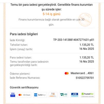 İptal Edilen Siparişin İadesi Yapılmıyor