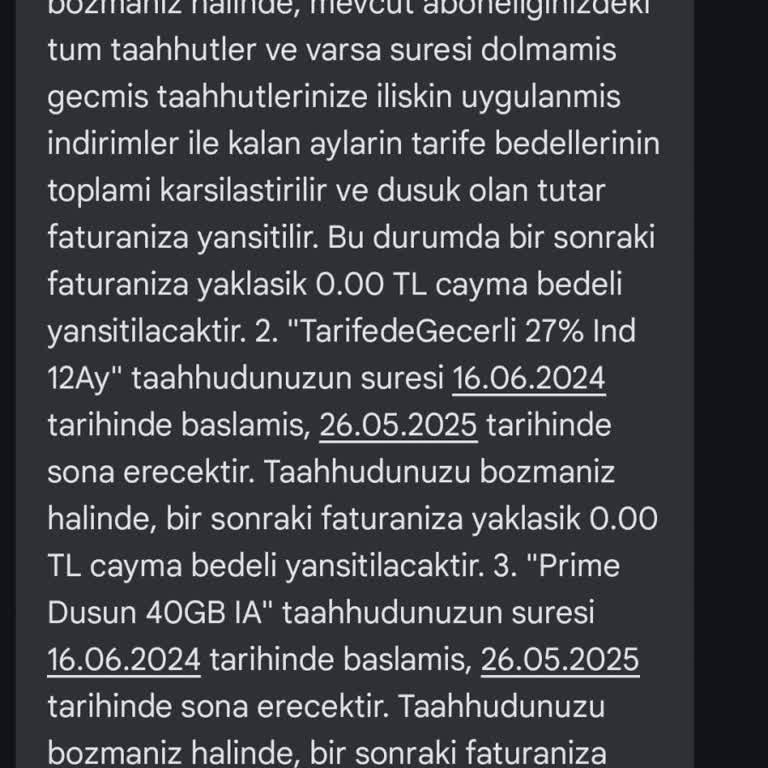 Taahhüt Süresi Dolmadan Cayma Bedeli Yansıtıldı, Mağduriyetimin Giderilmesini İstiyorum