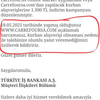 Kurban Kampanyası İndirimim Haksız Yere Reddedildi