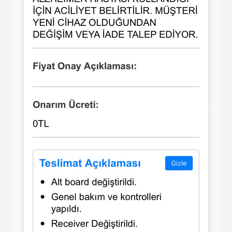 KVK Telefonumun İadesi Yerine İsteğim Dışında Onarım Yapıldı