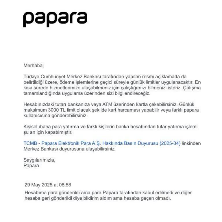 Papara Hesabıma Gönderilen Para Kayıp İade Yapılmadı Destek Yetersiz