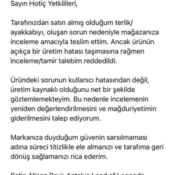 Üretim Hatası Olan Üründe İnceleme Talebim Reddedildi