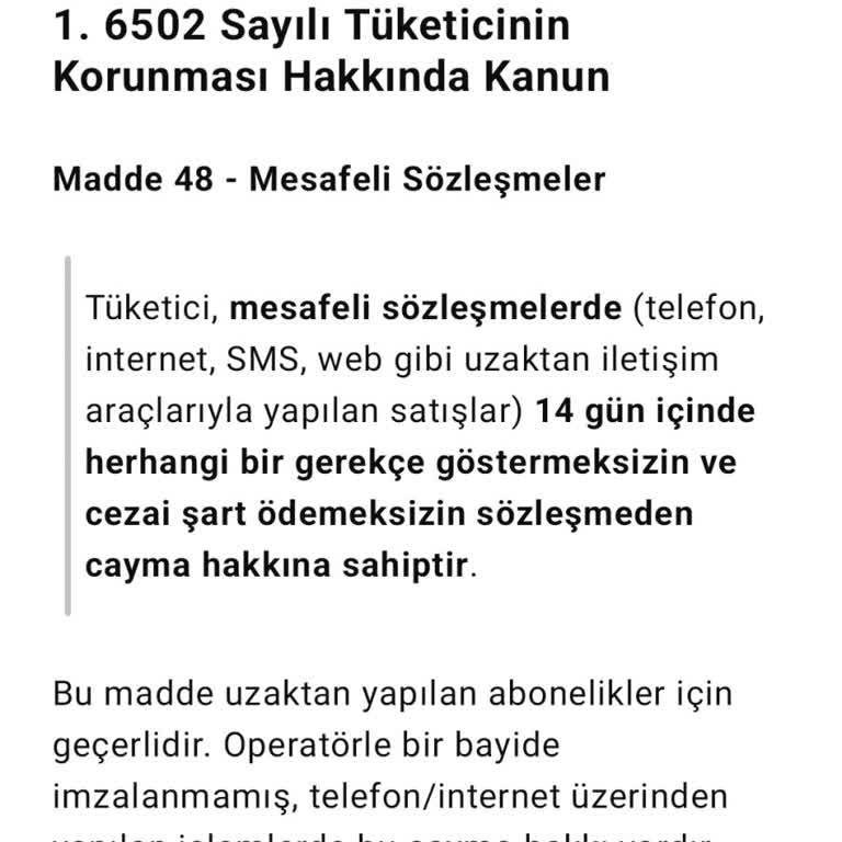 Turkcell Uzaktan Satışta 14 Günlük Cayma Hakkı Bilgilendirilmedi