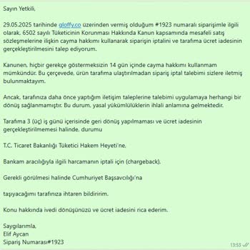 Sipariş İptali Ve Ücret İadesi Talebime Yanıt Alamıyorum