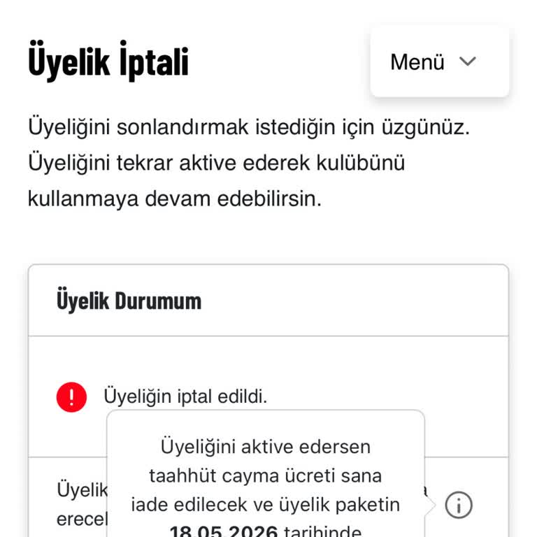 Yasal Cayma Hakkı Kullanılmasına Rağmen Üyelik İptalinde Haksız Ücret Talebi