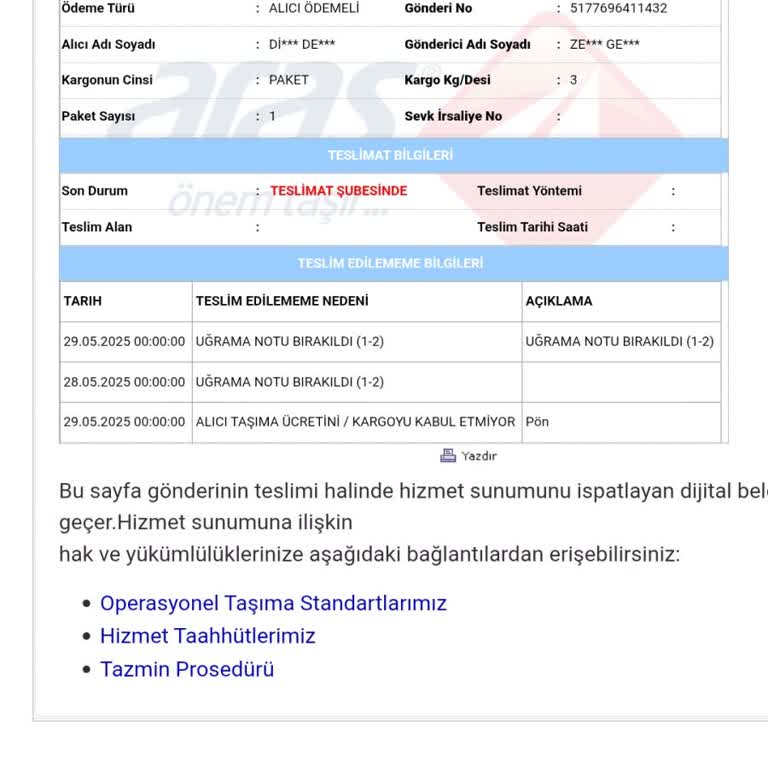 Evde Olmama Rağmen Kargonun Teslim Edilmemesi Ve Yanıltıcı Bilgi Verilmesi