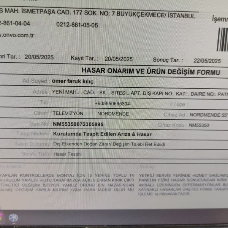 Kusurlu Nordmende TV İçin Değişim Ve İade Talebim Reddedildi