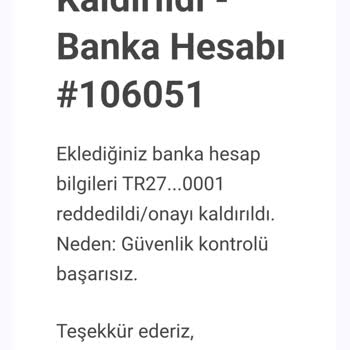 Banka Hesabı Ekleme İşleminde Sürekli Güvenlik Kontrolü Hatası Alıyorum