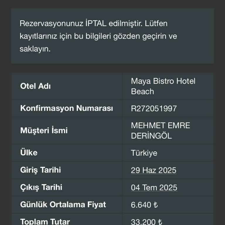 İptal Edilen Rezervasyonun Ücreti 35 Gündür İade Edilmiyor