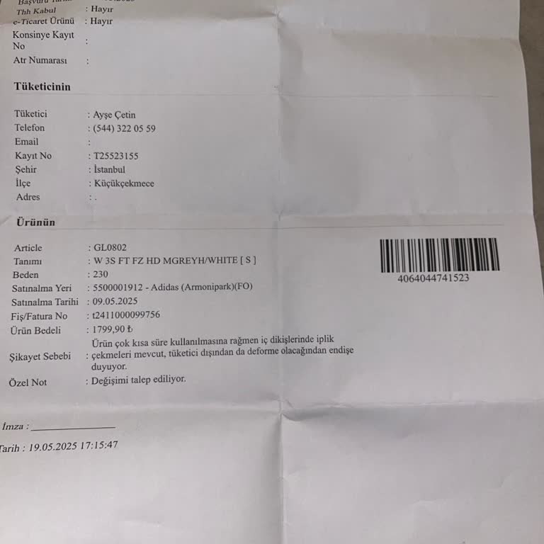 Adidas Mağazasından Alınan Üründe Kısa Sürede Sökülme Ve Değişim Talebine Olumsuz Yanıt