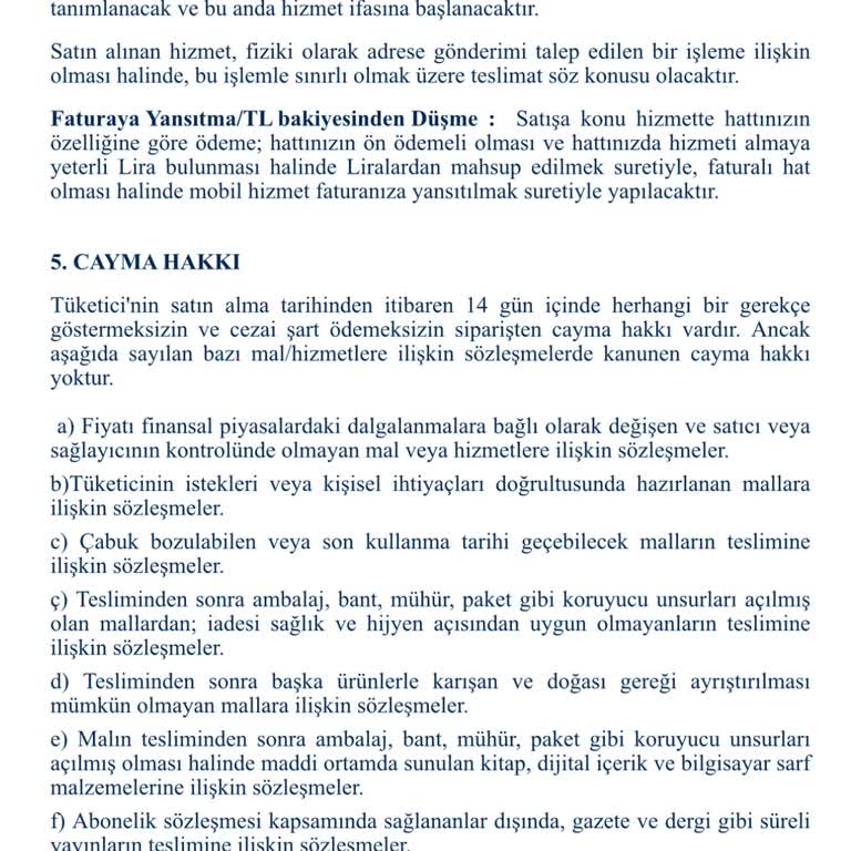 Yeni Tarife Sözleşmesini İptal Etmek İstiyorum Ama Cayma Hakkım Reddedildi